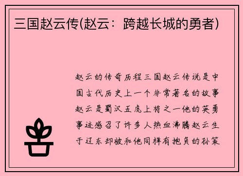 三国赵云传(赵云：跨越长城的勇者)